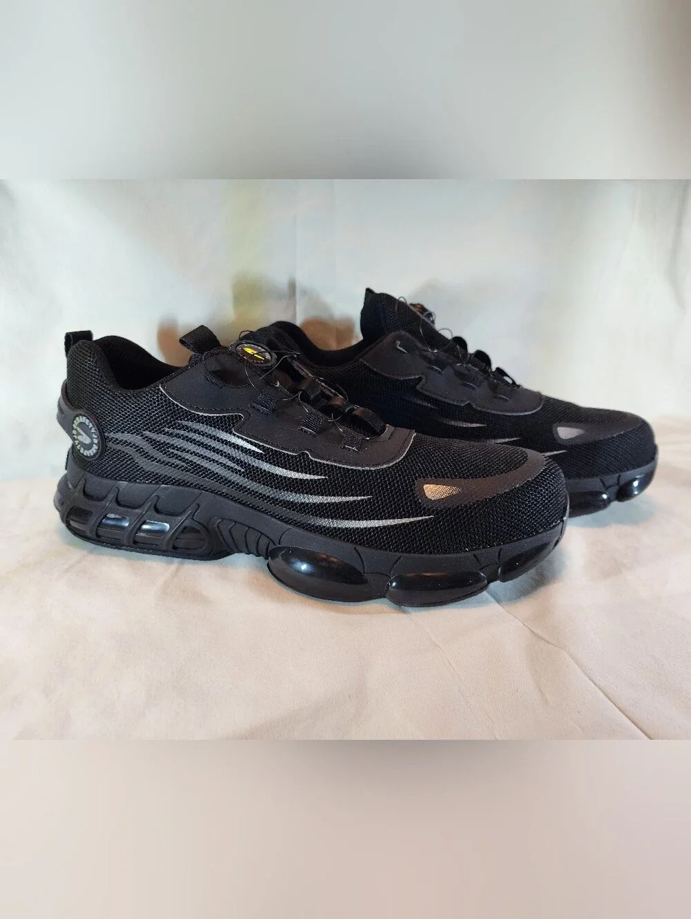Noozier Steel Toe Safety Black Athletic Mesh Sneakers with Dial Lacing